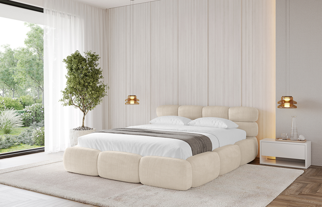 Bezug: Cord, Farbe: Beige - Poso 105, Stoffbeschreibung: Polsterstoff Poso: angenehm anzufühlender Velours mit Kordstruktur (35.000 Martindale-Zyklen) und leicht zu reinigender Möbelstoff, lichtecht (5) und pillingarm (5), 380 g/m² ±5 %, Zimmer: Schlafzimmer, Länge: 226 cm, Breite: 152 cm, Höhe: 81 cm, Größe: 120x200 cm, Länge der Schlaffläche: 200 cm, Breite der Schlaffläche: 120 cm, Liegehöhe: 48 cm, Matratze: Mit H3 / H4 Taschenfederkern Matratze, Höhe der Matratze: 25 cm, Matratzentyp: Taschenfederkernmatratze, Bettkasten: Ja, Anzahl der Bettkasten: 1, Höhe der Bettkasten: 30 cm, Höhe des Kopfteils: 81 cm, Dicke des Kopfteils: 13 cm, Gepolsterte Rückseite: Nein - 1