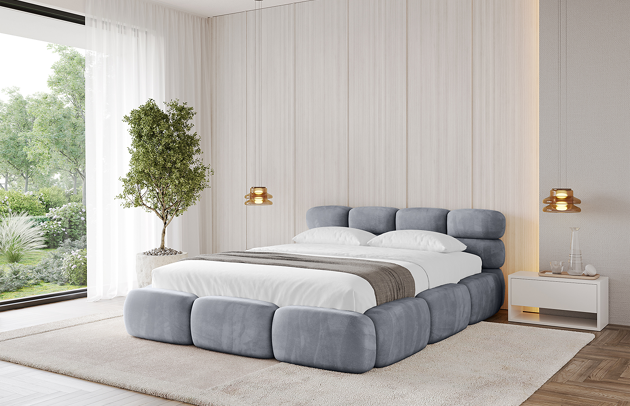 Bezug: Samt, Farbe: Grau - Casablanca 2314, Stoffbeschreibung: Polsterstoff Casablanca: „Pet-friendly“, leicht zu reinigen (CleanBOO+), wasserabweisend mit Lotuseffekt, scheuerfest (45.000 Martindale-Zyklen), Gewicht 310 g/m² ±5 %, Zimmer: Schlafzimmer, Länge: 226 cm, Breite: 232 cm, Höhe: 81 cm, Größe: 200x200 cm, Länge der Schlaffläche: 200 cm, Breite der Schlaffläche: 200 cm, Liegehöhe: 48 cm, Matratze: Mit H3 / H4 Taschenfederkern Matratze, Höhe der Matratze: 25 cm, Matratzentyp: Taschenfederkernmatratze, Bettkasten: Ja, Anzahl der Bettkasten: 1, Höhe der Bettkasten: 30 cm, Höhe des Kopfteils: 81 cm, Dicke des Kopfteils: 13 cm, Gepolsterte Rückseite: Nein - 1