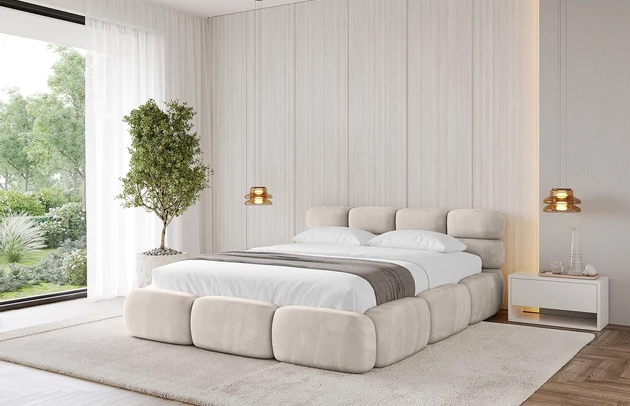 Bezug: Samt, Farbe: Beige - Casablanca 2301, Stoffbeschreibung: Polsterstoff Casablanca: „Pet-friendly“, leicht zu reinigen (CleanBOO+), wasserabweisend mit Lotuseffekt, scheuerfest (45.000 Martindale- Zyklen), Gewicht 310g/m2 ±5 %, Zimmer: Schlafzimmer, Länge: 226 cm, Breite: 152 cm, Höhe: 81 cm, Größe: 120x200 cm, Länge der Schlaffläche: 200 cm, Breite der Schlaffläche: 120 cm, Liegehöhe: 48 cm, Matratze: Mit H3 / H4 Taschenfederkern Matratze, Höhe der Matratze: 25 cm, Matratzentyp: Taschenfederkernmatratze, Bettkasten: Ja, Anzahl der Bettkasten: 1, Höhe der Bettkasten: 30 cm, Höhe des Kopfteils: 81 cm, Dicke des Kopfteils: 8 cm, Gepolsterte Rückseite: Nein - 1