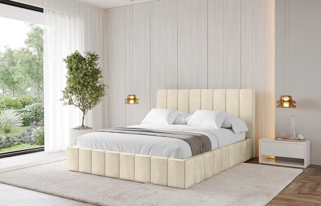 Bezug: Samt, Farbe: Beige - Monolith 4, Stoffbeschreibung: MONOLITH: Wasserabweisender und leicht zu reinigender Möbelstoff, scheuerfest (100.000 Martindale-Zyklen) lichtecht (5) und pillingarm (4-5), aus 100 % PES, Gewicht 330 g/m2 ±5 %, Zimmer: Schlafzimmer, Länge: 215 cm, Breite: 136 cm, Höhe: 105 cm, Größe: 120x200 cm, Länge der Schlaffläche: 200 cm, Breite der Schlaffläche: 120 cm, Liegehöhe: 48 cm, Matratze: Mit H3 / H4 Taschenfederkern Matratze, Höhe der Matratze: 25 cm, Matratzentyp: Taschenfederkernmatratze, Bettkasten: Ja, Anzahl der Bettkasten: 1, Höhe der Bettkasten: 30 cm, Höhe des Kopfteils: 105 cm, Dicke des Kopfteils: 8 cm, Gepolsterte Rückseite: Nein - 1