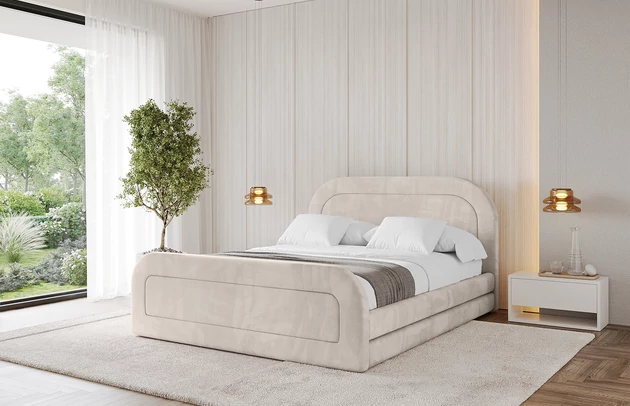 Bezug: Samt, Farbe: Beige - Casablanca 2301, Stoffbeschreibung: Polsterstoff Casablanca: „Pet-friendly“, leicht zu reinigen (CleanBOO+), wasserabweisend mit Lotuseffekt, scheuerfest (45.000 Martindale- Zyklen), Gewicht 310g/m2 ±5 %, Zimmer: Schlafzimmer, Länge: 224 cm, Breite: 148 cm, Höhe: 110 cm, Größe: 120x200 cm, Länge der Schlaffläche: 200 cm, Breite der Schlaffläche: 120 cm, Liegehöhe: 48 cm, Matratze: Mit H3 / H4 Taschenfederkern Matratze, Höhe der Matratze: 25 cm, Bettkasten: Ja, Anzahl der Bettkasten: 1, Höhe der Bettkasten: 33 cm, Höhe des Kopfteils: 110 cm, Dicke des Kopfteils: 8 cm, Dicke des Fußteils: 7 cm, Gepolsterte Rückseite: Nein - 1