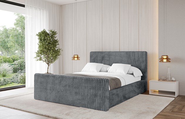 Bezug: Cord, Farbe: Dunkelgrau - Tilia 90, Stoffbeschreibung: Polsterstoff Cord: angenehma Polsterstoff mit Kordstruktur (90.000 - 100.000 Martindale-Zyklen) leicht zu reinigender Möbellstoff, pillingarm (4-5), aus 100 %PES, 420 g/m2 ±5 %, Zimmer: Schlafzimmer, Länge: 222 cm, Breite: 216 cm, Höhe: 105 cm, Größe: 200x200 cm, Länge der Schlaffläche: 200 cm, Breite der Schlaffläche: 200 cm, Liegehöhe: 48 cm, Matratze: Mit H3 / H4 Taschenfederkern Matratze, Höhe der Matratze: 25 cm, Matratzentyp: Taschenfederkernmatratze, Bettkasten: Ja, Anzahl der Bettkasten: 1, Höhe der Bettkasten: 30 cm, Höhe des Kopfteils: 105 cm, Dicke des Kopfteils: 8 cm, Dicke des Fußteils: 7 cm, Gepolsterte Rückseite: Nein - 1
