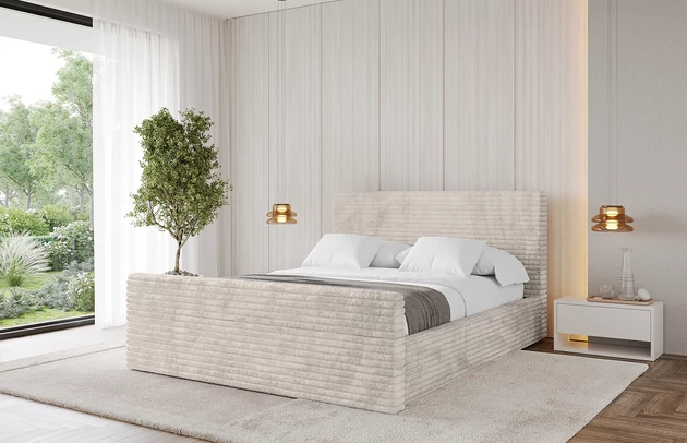 Bezug: Cord, Farbe: Creme - Tilia 01, Stoffbeschreibung: Polsterstoff Cord: angenehma Polsterstoff mit Kordstruktur (90.000 - 100.000 Martindale-Zyklen) leicht zu reinigender Möbellstoff, pillingarm (4-5), aus 100 %PES, 420 g/m2 ±5 %, Zimmer: Schlafzimmer, Länge: 222 cm, Breite: 136 cm, Höhe: 105 cm, Größe: 120x200 cm, Länge der Schlaffläche: 200 cm, Breite der Schlaffläche: 120-cm, Liegehöhe: 48 cm, Matratze: Mit H3 / H4 Taschenfederkern Matratze, Höhe der Matratze: 25 cm, Matratzentyp: Taschenfederkernmatratze, Bettkasten: Ja, Anzahl der Bettkasten: 1, Höhe der Bettkasten: 30 cm, Höhe des Kopfteils: 105 cm, Dicke des Kopfteils: 8 cm, Dicke des Fußteils: 7 cm, Gepolsterte Rückseite: Nein - 1