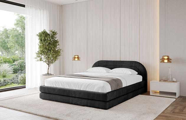 Bezug: Samt, Farbe: Schwarz - Casablanca 2316, Stoffbeschreibung: Polsterstoff Casablanca: „Pet-friendly“, leicht zu reinigen (CleanBOO+), wasserabweisend mit Lotuseffekt, scheuerfest (45.000 Martindale-Zyklen), Gewicht 310 g/m² ±5 %, Zimmer: Schlafzimmer, Länge: 224 cm, Breite: 148 cm, Höhe: 81 cm, Größe: 120x200 cm, Länge der Schlaffläche: 200 cm, Breite der Schlaffläche: 120 cm, Liegehöhe: 48 cm, Matratze: Mit H3 / H4 Taschenfederkern Matratze, Höhe der Matratze: 25 cm, Matratzentyp: Taschenfederkernmatratze, Bettkasten: Ja, Anzahl der Bettkasten: 1, Höhe der Bettkasten: 33 cm, Höhe des Kopfteils: 81 cm, Dicke des Kopfteils: 13 cm, Dicke des Fußteils: 7 cm, Gepolsterte Rückseite: Nein - 1