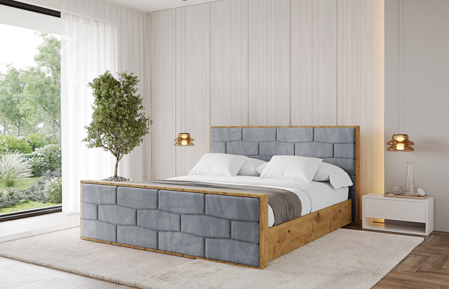 Bezug: Samt, Farbe: Grau - Casablanca 2314, Stoffbeschreibung: Polsterstoff Casablanca: „Pet-friendly“, leicht zu reinigen (CleanBOO+), wasserabweisend mit Lotuseffekt, scheuerfest (45.000 Martindale- Zyklen), Gewicht 310g/m2 ±5 %, Zimmer: Schlafzimmer, Länge: 230 cm, Breite: 160 cm, Höhe: 107 cm, Größe: 140x200 cm, Länge der Schlaffläche: 200 cm, Breite der Schlaffläche: 140 cm, Liegehöhe: 48 cm, Matratze: Mit H3 / H4 Taschenfederkern Matratze, Höhe der Matratze: 25 cm, Matratzentyp: Taschenfederkernmatratze, Bettkasten: Ja, Anzahl der Bettkasten: 1, Höhe der Bettkasten: 30 cm, Höhe des Kopfteils: 107 cm, Dicke des Kopfteils: 8 cm, Dicke des Fußteils: 7 cm, Gepolsterte Rückseite: Nein - 1