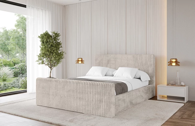 Bezug: Cord, Farbe: Creme - Tilia 01, Stoffbeschreibung: Polsterstoff Cord: angenehma Polsterstoff mit Kordstruktur (90.000 - 100.000 Martindale-Zyklen) leicht zu reinigender Möbellstoff, pillingarm (4-5), aus 100 %PES, 420 g/m2 ±5 %, Zimmer: Schlafzimmer, Länge: 222 cm, Breite: 136 cm, Höhe: 105 cm, Größe: 120x200 cm, Länge der Schlaffläche: 200 cm, Breite der Schlaffläche: 120-cm, Liegehöhe: 48 cm, Matratze: Mit H3 / H4 Taschenfederkern Matratze, Höhe der Matratze: 25 cm, Matratzentyp: Taschenfederkernmatratze, Bettkasten: Ja, Anzahl der Bettkasten: 1, Höhe der Bettkasten: 30 cm, Höhe des Kopfteils: 105 cm, Dicke des Kopfteils: 8 cm, Dicke des Fußteils: 7 cm, Gepolsterte Rückseite: Nein - 1