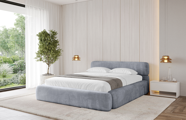 Bezug: Samt, Farbe: Grau - Casablanca 2314, Stoffbeschreibung: Polsterstoff Casablanca: „Pet-friendly“, leicht zu reinigen (CleanBOO+), wasserabweisend mit Lotuseffekt, scheuerfest (45.000 Martindale-Zyklen), Gewicht 310 g/m² ±5 %, Zimmer: Schlafzimmer, Länge: 226 cm, Breite: 172 cm, Höhe: 81 cm, Größe: 140x200 cm, Länge der Schlaffläche: 200 cm, Breite der Schlaffläche: 140 cm, Liegehöhe: 48 cm, Matratze: Mit H3 / H4 Taschenfederkern Matratze, Höhe der Matratze: 25 cm, Matratzentyp: Taschenfederkernmatratze, Bettkasten: Ja, Anzahl der Bettkasten: 1, Höhe der Bettkasten: 30 cm, Höhe des Kopfteils: 81 cm, Dicke des Kopfteils: 13 cm, Gepolsterte Rückseite: Nein - 1