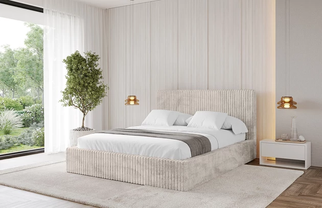 Bezug: Cord, Farbe: Creme - Tilia 01, Stoffbeschreibung: Polsterstoff Cord: angenehma Polsterstoff mit Kordstruktur (90.000 - 100.000 Martindale-Zyklen) leicht zu reinigender Möbellstoff, pillingarm (4-5), aus 100 %PES, 420 g/m2 ±5 %, Zimmer: Schlafzimmer, Länge: 215 cm, Breite: 136 cm, Höhe: 105 cm, Größe: 120x200 cm, Länge der Schlaffläche: 200 cm, Breite der Schlaffläche: 120-cm, Liegehöhe: 48 cm, Matratze: Mit H3 / H4 Taschenfederkern Matratze, Höhe der Matratze: 25 cm, Matratzentyp: Taschenfederkernmatratze, Bettkasten: Ja, Anzahl der Bettkasten: 1, Höhe der Bettkasten: 30 cm, Höhe des Kopfteils: 105 cm, Dicke des Kopfteils: 8 cm, Gepolsterte Rückseite: Nein - 1