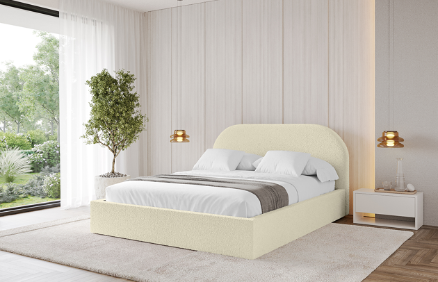 Bezug: Bouclé, Farbe: Beige - Quelle 02, Stoffbeschreibung: Polsterstoff Quelle: hochwertiger Bouclé Stoff, strapazierfähig, atmungsaktiv und pflegeleicht. (80.000 Martindale-Zyklen) 100 % PES, pillingarm(4-5), Gewicht 315 g/m² ±5 %, Zimmer: Schlafzimmer, Länge: 215 cm, Breite: 136 cm, Höhe: 105 cm, Größe: 120x200 cm, Länge der Schlaffläche: 200 cm, Breite der Schlaffläche: 120 cm, Liegehöhe: 48 cm, Matratze: Mit H3 / H4 Taschenfederkern Matratze, Höhe der Matratze: 25 cm, Matratzentyp: Taschenfederkernmatratze, Bettkasten: Ja, Anzahl der Bettkasten: 1, Höhe der Bettkasten: 30 cm, Höhe des Kopfteils: 105 cm, Dicke des Kopfteils: 8 cm, Gepolsterte Rückseite: Nein - 1