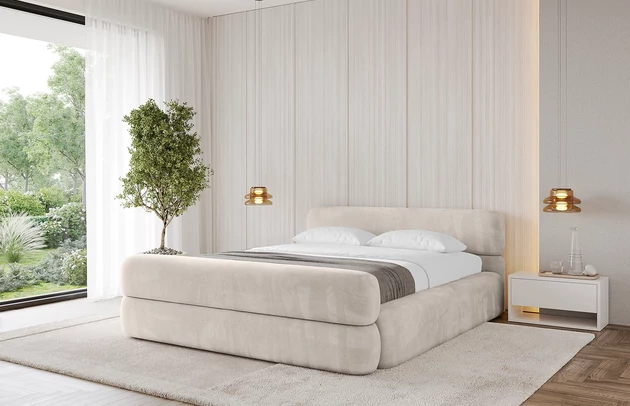 Bezug: Velvet, Farbe: Beige - Casablanca 2301, Stoffbeschreibung: Polsterstoff Casablanca: „Pet-friendly“, leicht zu reinigen (CleanBOO+), wasserabweisend mit Lotuseffekt, scheuerfest (45.000 Martindale- Zyklen), Gewicht 310g/m2 ±5 %, Zimmer: Schlafzimmer, Länge: 226 cm, Breite: 152 cm, Höhe: 81 cm, Größe: 120x200 cm, Länge der Schlaffläche: 200 cm, Breite der Schlaffläche: 120-cm, Liegehöhe: 48 cm, Matratze: Mit H3 / H4 Taschenfederkern Matratze, Höhe der Matratze: 25 cm, Matratzentyp: Taschenfederkernmatratze, Bettkasten: Ja, Anzahl der Bettkasten: 1, Höhe der Bettkasten: 30 cm, Höhe des Kopfteils: 81 cm, Dicke des Kopfteils: 8 cm, Dicke des Fußteils: 7 cm, Gepolsterte Rückseite: Nein - 1