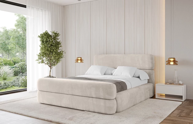 Bezug: Velvet, Farbe: Beige - Casablanca 2301, Stoffbeschreibung: Polsterstoff Casablanca: „Pet-friendly“, leicht zu reinigen (CleanBOO+), wasserabweisend mit Lotuseffekt, scheuerfest (45.000 Martindale- Zyklen), Gewicht 310g/m2 ±5 %, Zimmer: Schlafzimmer, Länge: 226 cm, Breite: 152 cm, Höhe: 110 cm, Größe: 120x200 cm, Länge der Schlaffläche: 200 cm, Breite der Schlaffläche: 120-cm, Liegehöhe: 48 cm, Matratze: Mit H3 / H4 Taschenfederkern Matratze, Höhe der Matratze: 25 cm, Matratzentyp: Taschenfederkernmatratze, Bettkasten: Ja, Anzahl der Bettkasten: 1, Höhe der Bettkasten: 30 cm, Höhe des Kopfteils: 110 cm, Dicke des Kopfteils: 8 cm, Dicke des Fußteils: 7 cm, Gepolsterte Rückseite: Nein - 1