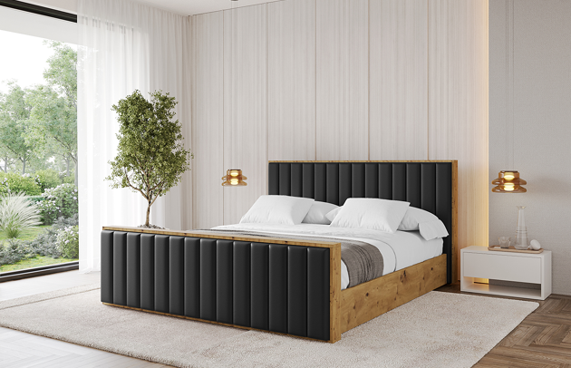 Bezug: Kunstleder, Farbe: Schwarz - Soft 11, Stoffbeschreibung: Polsterstoff SOFT:Leicht zu reinigendes Lederimitat. scheuerfest (100.000 Martindale-Zyklen). lichtecht (6). reibecht (4-5). 100%PU (Oberseite) + 75%PES mit 25%CO (Unterseite), Zimmer: Schlafzimmer, Länge: 230 cm, Breite: 140 cm, Höhe: 107 cm, Größe: 120x200 cm, Länge der Schlaffläche: 200 cm, Breite der Schlaffläche: 120 cm, Liegehöhe: 48 cm, Matratze: Mit H3 / H4 Taschenfederkern Matratze, Höhe der Matratze: 25 cm, Matratzentyp: Taschenfederkernmatratze, Bettkasten: Ja, Anzahl der Bettkasten: 1, Höhe der Bettkasten: 30 cm, Höhe des Kopfteils: 107 cm, Dicke des Kopfteils: 8 cm, Dicke des Fußteils: 7 cm, Gepolsterte Rückseite: Nein - 1