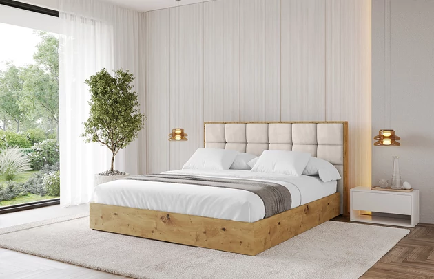 Bezug: Samt, Farbe: Beige - Casablanca 2301, Stoffbeschreibung: Polsterstoff Casablanca: „Pet-friendly“, leicht zu reinigen (CleanBOO+), wasserabweisend mit Lotuseffekt, scheuerfest (45.000 Martindale- Zyklen), Gewicht 310g/m2 ±5 %, Zimmer: Schlafzimmer, Länge: 220 cm, Breite: 140 cm, Höhe: 107 cm, Größe: 120x200 cm, Länge der Schlaffläche: 200 cm, Breite der Schlaffläche: 120 cm, Liegehöhe: 48 cm, Matratze: Mit H3 / H4 Taschenfederkern Matratze, Höhe der Matratze: 25 cm, Matratzentyp: Taschenfederkernmatratze, Bettkasten: Ja, Anzahl der Bettkasten: 1, Höhe der Bettkasten: 30 cm, Höhe des Kopfteils: 107 cm, Dicke des Kopfteils: 8 cm, Gepolsterte Rückseite: Nein - 1