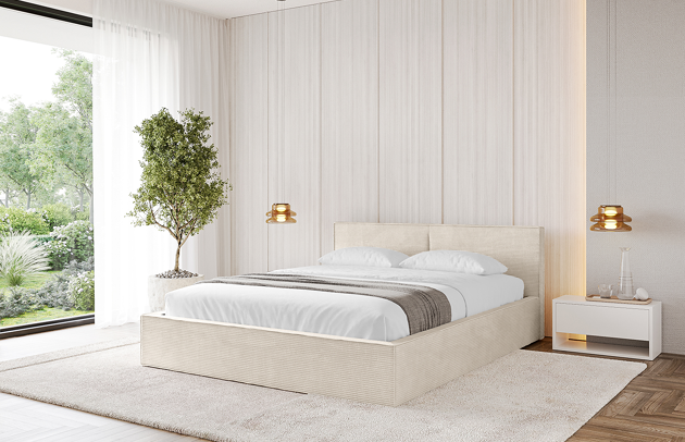 Bezug: Cord, Farbe: Beige - Poso 105, Stoffbeschreibung: Polsterstoff Poso: angenehm anzufühlender Velours mit Kordstruktur (35.000 Martindale-Zyklen) und leicht zu reinigender Möbelstoff, lichtecht (5) und pillingarm (5), 380 g/m² ±5 %, Zimmer: Schlafzimmer, Länge: 215 cm, Breite: 136 cm, Höhe: 81 cm, Größe: 120x200 cm, Länge der Schlaffläche: 200 cm, Breite der Schlaffläche: 120 cm, Liegehöhe: 48 cm, Matratze: Mit H3 / H4 Taschenfederkern Matratze, Höhe der Matratze: 25 cm, Matratzentyp: Taschenfederkernmatratze, Bettkasten: Ja, Anzahl der Bettkasten: 1, Höhe der Bettkasten: 30 cm, Höhe des Kopfteils: 81 cm, Dicke des Kopfteils: 13 cm, Dicke des Fußteils: 7 cm, Gepolsterte Rückseite: Nein - 1