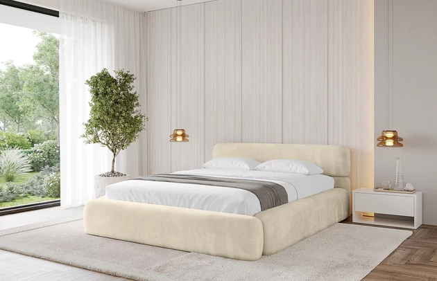 Bezug: Samt, Farbe: Beige - Monolith 4, Stoffbeschreibung: MONOLITH: Wasserabweisender und leicht zu reinigender Möbelstoff, scheuerfest (100.000 Martindale-Zyklen) lichtecht (5) und pillingarm (4-5), aus 100 % PES, Gewicht 330 g/m2 ±5 %, Zimmer: Schlafzimmer, Länge: 226 cm, Breite: 152 cm, Höhe: 81 cm, Größe: 120x200 cm, Länge der Schlaffläche: 200 cm, Breite der Schlaffläche: 120 cm, Liegehöhe: 48 cm, Matratze: Mit H3 / H4 Taschenfederkern Matratze, Höhe der Matratze: 25 cm, Matratzentyp: Taschenfederkernmatratze, Bettkasten: Ja, Anzahl der Bettkasten: 1, Höhe der Bettkasten: 30 cm, Höhe des Kopfteils: 81 cm, Dicke des Kopfteils: 8 cm, Gepolsterte Rückseite: Nein - 1