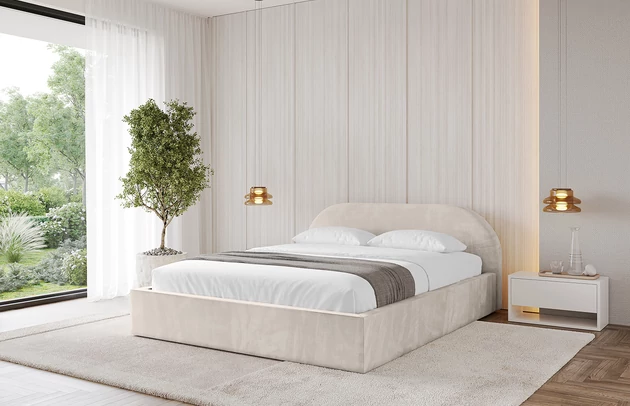 Bezug: Samt, Farbe: Beige - Casablanca 2301, Stoffbeschreibung: Polsterstoff Casablanca: „Pet-friendly“, leicht zu reinigen (CleanBOO+), wasserabweisend mit Lotuseffekt, scheuerfest (45.000 Martindale- Zyklen), Gewicht 310g/m2 ±5 %, Zimmer: Schlafzimmer, Länge: 215 cm, Breite: 136 cm, Höhe: 81 cm, Größe: 120x200 cm, Länge der Schlaffläche: 200 cm, Breite der Schlaffläche: 120 cm, Liegehöhe: 48 cm, Matratze: Mit H3 / H4 Taschenfederkern Matratze, Höhe der Matratze: 25 cm, Matratzentyp: Taschenfederkernmatratze, Bettkasten: Ja, Anzahl der Bettkasten: 1, Höhe der Bettkasten: 30 cm, Höhe des Kopfteils: 105 cm, Dicke des Kopfteils: 8 cm, Gepolsterte Rückseite: Nein - 1