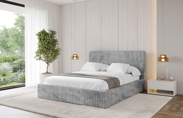 Bezug: Cord, Farbe: Grau - Tilia 86, Stoffbeschreibung: Polsterstoff Cord: angenehma Polsterstoff mit Kordstruktur (90.000 - 100.000 Martindale-Zyklen) leicht zu reinigender Möbellstoff, pillingarm (4-5), aus 100 %PES, 420 g/m2 ±5 %, Zimmer: Schlafzimmer, Länge: 215 cm, Breite: 136 cm, Höhe: 105 cm, Größe: 120x200 cm, Länge der Schlaffläche: 200 cm, Breite der Schlaffläche: 120 cm, Liegehöhe: 48 cm, Matratze: Mit H3 / H4 Taschenfederkern Matratze, Höhe der Matratze: 25 cm, Matratzentyp: Taschenfederkernmatratze, Bettkasten: Ja, Anzahl der Bettkasten: 1, Höhe der Bettkasten: 30 cm, Höhe des Kopfteils: 105 cm, Dicke des Kopfteils: 8 cm, Gepolsterte Rückseite: Nein - 1