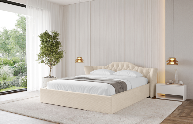 Bezug: Cord, Farbe: Beige - Poso 105, Stoffbeschreibung: Polsterstoff Poso: angenehm anzufühlender Velours mit Kordstruktur (35.000 Martindale-Zyklen) und leicht zu reinigender Möbelstoff, lichtecht (5) und pillingarm (5), 380 g/m² ±5 %, Zimmer: Schlafzimmer, Länge: 215 cm, Breite: 136 cm, Höhe: 81 cm, Größe: 120x200 cm, Länge der Schlaffläche: 200 cm, Breite der Schlaffläche: 120 cm, Liegehöhe: 48 cm, Matratze: Mit H3 / H4 Taschenfederkern Matratze, Höhe der Matratze: 25 cm, Matratzentyp: Taschenfederkernmatratze, Bettkasten: Ja, Anzahl der Bettkasten: 1, Höhe der Bettkasten: 30 cm, Höhe des Kopfteils: 81 cm, Dicke des Kopfteils: 13 cm, Gepolsterte Rückseite: Nein - 1