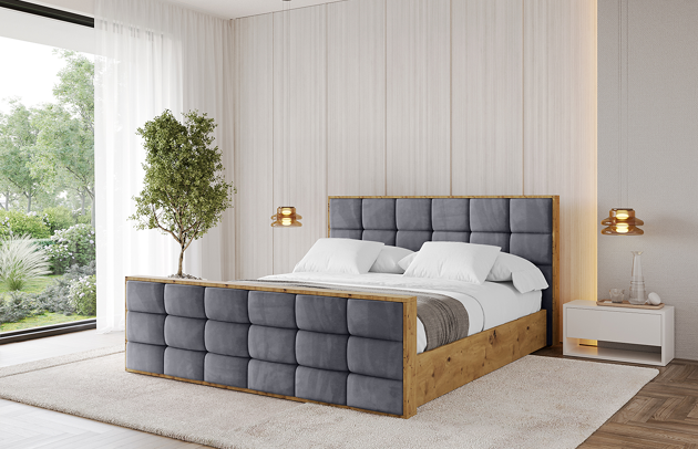 Bezug: Samt, Farbe: Dunkelgrau - Casablanca 2315, Stoffbeschreibung: Polsterstoff Casablanca: „Pet-friendly“, leicht zu reinigen (CleanBOO+), wasserabweisend mit Lotuseffekt, scheuerfest (45.000 Martindale- Zyklen), Gewicht 310g/m2 ±5 %, Zimmer: Schlafzimmer, Länge: 230 cm, Breite: 140 cm, Höhe: 107 cm, Größe: 120x200 cm, Länge der Schlaffläche: 200 cm, Breite der Schlaffläche: 120 cm, Liegehöhe: 48 cm, Matratze: Mit H3 / H4 Taschenfederkern Matratze, Höhe der Matratze: 25 cm, Matratzentyp: Taschenfederkernmatratze, Bettkasten: Ja, Anzahl der Bettkasten: 1, Höhe der Bettkasten: 30 cm, Höhe des Kopfteils: 107 cm, Dicke des Kopfteils: 8 cm, Dicke des Fußteils: 7 cm, Gepolsterte Rückseite: Nein - 1