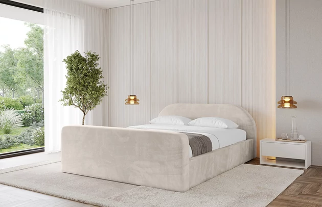 Bezug: Samt, Farbe: Beige - Casablanca 2301, Stoffbeschreibung: Polsterstoff Casablanca: „Pet-friendly“, leicht zu reinigen (CleanBOO+), wasserabweisend mit Lotuseffekt, scheuerfest (45.000 Martindale- Zyklen), Gewicht 310g/m2 ±5 %, Zimmer: Schlafzimmer, Länge: 222 cm, Breite: 136 cm, Höhe: 81 cm, Größe: 120x200 cm, Länge der Schlaffläche: 200 cm, Breite der Schlaffläche: 120 cm, Liegehöhe: 48 cm, Matratze: Mit H3 / H4 Taschenfederkern Matratze, Höhe der Matratze: 25 cm, Matratzentyp: Taschenfederkernmatratze, Bettkasten: Ja, Anzahl der Bettkasten: 1, Höhe der Bettkasten: 30 cm, Höhe des Kopfteils: 105 cm, Dicke des Kopfteils: 8 cm, Dicke des Fußteils: 7 cm, Gepolsterte Rückseite: Nein - 1