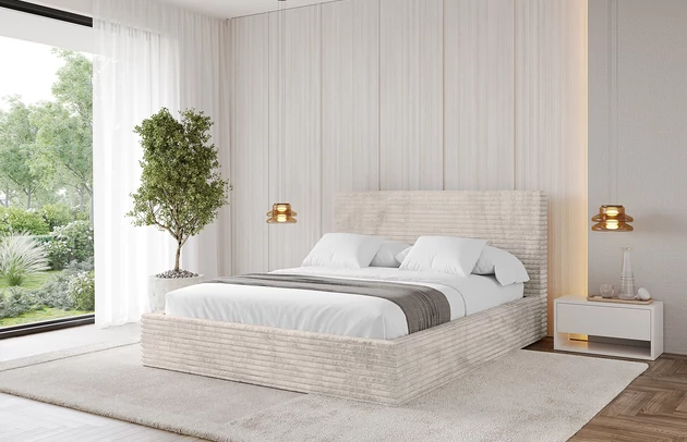 Bezug: Cord, Farbe: Creme - Tilia 01, Stoffbeschreibung: Polsterstoff Cord: angenehma Polsterstoff mit Kordstruktur (90.000 - 100.000 Martindale-Zyklen) leicht zu reinigender Möbellstoff, pillingarm (4-5), aus 100 %PES, 420 g/m2 ±5 %, Zimmer: Schlafzimmer, Länge: 215 cm, Breite: 136 cm, Höhe: 105 cm, Größe: 120x200 cm, Länge der Schlaffläche: 200 cm, Breite der Schlaffläche: 120-cm, Liegehöhe: 48 cm, Matratze: Mit H3 / H4 Taschenfederkern Matratze, Höhe der Matratze: 25 cm, Matratzentyp: Taschenfederkernmatratze, Bettkasten: Ja, Anzahl der Bettkasten: 1, Höhe der Bettkasten: 30 cm, Höhe des Kopfteils: 105 cm, Dicke des Kopfteils: 8 cm, Gepolsterte Rückseite: Nein - 1