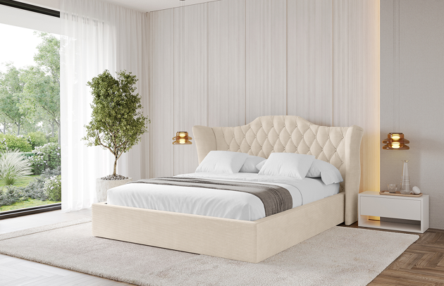 Bezug: Cord, Farbe: Beige - Poso 105, Stoffbeschreibung: POSO ist ein angenehm anzufühlender Velours mit Kordstruktur (35000 MartindaleZyklen) und leicht zu reinigender Möbellstoff, lichtecht (5) und pillingarm (5), Gewicht 380 g/m2 ±5%, Zimmer: Schlafzimmer, Länge: 215 cm, Breite: 136 cm, Höhe: 105 cm, Größe: 120x200 cm, Länge der Schlaffläche: 200 cm, Breite der Schlaffläche: 120 cm, Liegehöhe: 48 cm, Matratze: Mit H3 / H4 Taschenfederkern Matratze, Höhe der Matratze: 25 cm, Matratzentyp: Taschenfederkernmatratze, Bettkasten: Ja, Anzahl der Bettkasten: 1, Höhe der Bettkasten: 30 cm, Höhe des Kopfteils: 105 cm, Dicke des Kopfteils: 8 cm, Gepolsterte Rückseite: Nein - 1