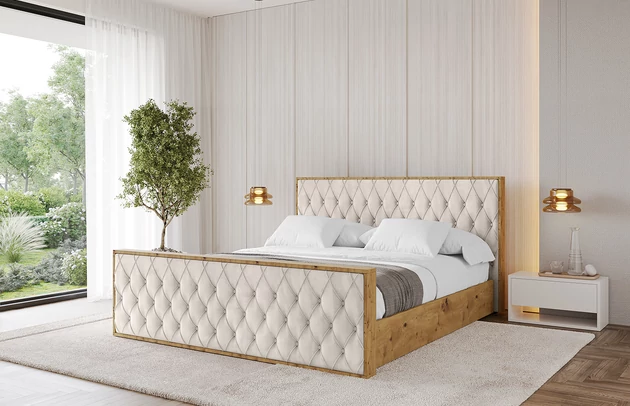 Bezug: Samt, Farbe: Beige - Casablanca 2301, Stoffbeschreibung: Polsterstoff Casablanca: „Pet-friendly“, leicht zu reinigen (CleanBOO+), wasserabweisend mit Lotuseffekt, scheuerfest (45.000 Martindale- Zyklen), Gewicht 310g/m2 ±5 %, Zimmer: Schlafzimmer, Länge: 230 cm, Breite: 140 cm, Höhe: 107 cm, Größe: 120x200 cm, Länge der Schlaffläche: 200 cm, Breite der Schlaffläche: 120 cm, Liegehöhe: 48 cm, Matratze: Mit H3 / H4 Taschenfederkern Matratze, Höhe der Matratze: 25 cm, Matratzentyp: Taschenfederkernmatratze, Bettkasten: Ja, Anzahl der Bettkasten: 1, Höhe der Bettkasten: 30 cm, Höhe des Kopfteils: 107 cm, Dicke des Kopfteils: 8 cm, Dicke des Fußteils: 7 cm, Gepolsterte Rückseite: Nein - 1