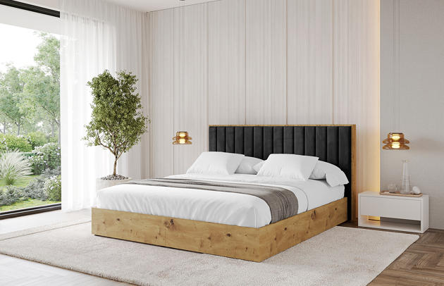Bezug: Samt, Farbe: Schwarz - Casablanca 2316, Stoffbeschreibung: Polsterstoff Casablanca: „Pet-friendly“, leicht zu reinigen (CleanBOO+), wasserabweisend mit Lotuseffekt, scheuerfest (45.000 Martindale- Zyklen), Gewicht 310g/m2 ±5 %, Zimmer: Schlafzimmer, Länge: 220 cm, Breite: 160 cm, Höhe: 107 cm, Größe: 140x200 cm, Länge der Schlaffläche: 200 cm, Breite der Schlaffläche: 140 cm, Liegehöhe: 48 cm, Matratze: Mit H3 / H4 Taschenfederkern Matratze, Höhe der Matratze: 25 cm, Matratzentyp: Taschenfederkernmatratze, Bettkasten: Ja, Anzahl der Bettkasten: 1, Höhe der Bettkasten: 30 cm, Höhe des Kopfteils: 107 cm, Dicke des Kopfteils: 8 cm, Gepolsterte Rückseite: Nein - 1