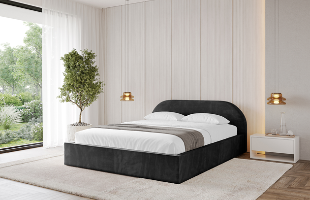 Bezug: Samt, Farbe: Schwarz - Casablanca 2316, Stoffbeschreibung: Polsterstoff Casablanca: „Pet-friendly“, leicht zu reinigen (CleanBOO+), wasserabweisend mit Lotuseffekt, scheuerfest (45.000 Martindale-Zyklen), Gewicht 310 g/m² ±5 %, Zimmer: Schlafzimmer, Länge: 215 cm, Breite: 136 cm, Höhe: 81 cm, Größe: 120x200 cm, Länge der Schlaffläche: 200 cm, Breite der Schlaffläche: 120 cm, Liegehöhe: 48 cm, Matratze: Mit H3 / H4 Taschenfederkern Matratze, Höhe der Matratze: 25 cm, Matratzentyp: Taschenfederkernmatratze, Bettkasten: Ja, Anzahl der Bettkasten: 1, Höhe der Bettkasten: 30 cm, Höhe des Kopfteils: 81 cm, Dicke des Kopfteils: 13 cm, Gepolsterte Rückseite: Nein - 1