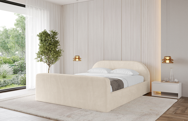 Bezug: Cord, Farbe: Beige - Poso 105, Stoffbeschreibung: Polsterstoff Poso: angenehm anzufühlender Velours mit Kordstruktur (35.000 Martindale-Zyklen) und leicht zu reinigender Möbelstoff, lichtecht (5) und pillingarm (5), 380 g/m² ±5 %, Zimmer: Schlafzimmer, Länge: 222 cm, Breite: 156 cm, Höhe: 81 cm, Größe: 140x200 cm, Länge der Schlaffläche: 200 cm, Breite der Schlaffläche: 140 cm, Liegehöhe: 48 cm, Matratze: Mit H3 / H4 Taschenfederkern Matratze, Höhe der Matratze: 25 cm, Matratzentyp: Taschenfederkernmatratze, Bettkasten: Ja, Anzahl der Bettkasten: 1, Höhe der Bettkasten: 30 cm, Höhe des Kopfteils: 81 cm, Dicke des Kopfteils: 13 cm, Dicke des Fußteils: 7 cm, Gepolsterte Rückseite: Nein - 1