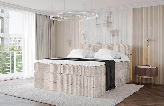 Bezug: Cord, Farbe: Creme - Tilia 01, Stoffbeschreibung: Polsterstoff Tilia: angenehma Polsterstoff mit Kordstruktur (90-100 000 Martindale-Zyklen) und leicht zu reinigender Möbellstoff, pillingarm (4-5), aus 100%PES, 420 g/m2 ±5 %, Zimmer: Schlafzimmer, Länge: 207 cm, Breite: 120 cm, Höhe: 115 cm, Größe: 120x200 cm, Länge der Schlaffläche: 200 cm, Breite der Schlaffläche: 120 cm, Liegehöhe: 73 cm, Härtegrad der Matratze: h3-h4, Höhe der Matratze: 20+18 cm, Matratze: Multipocketfederung und Bonellfederung, Farbe des Toppers: Weiß, Höhe des Toppers: 5 cm, Material des Toppers: Schaumstoff, Bettkasten: Ja, Anzahl der Bettkasten: 2, Höhe der Bettkasten: 30 cm, Höhe des Kopfteils: 115 cm, Material der Füße: Kunststoff, Höhe der Füße: 1,5 cm, Dicke des Kopfteils: 7 cm, Dicke des Fußteils: 7 cm, Gepolsterte Rückseite: Nein - 1