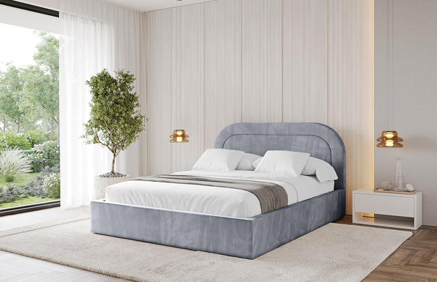 Bezug: Samt, Farbe: Grau - Casablanca 2314, Stoffbeschreibung: Polsterstoff Casablanca: „Pet-friendly“, leicht zu reinigen (CleanBOO+), wasserabweisend mit Lotuseffekt, scheuerfest (45.000 Martindale- Zyklen), Gewicht 310g/m2 ±5 %, Zimmer: Schlafzimmer, Länge: 218 cm, Breite: 136 cm, Höhe: 110 cm, Größe: 120x200 cm, Länge der Schlaffläche: 200 cm, Breite der Schlaffläche: 120 cm, Liegehöhe: 48 cm, Matratze: Mit H3 / H4 Taschenfederkern Matratze, Höhe der Matratze: 25 cm, Matratzentyp: Taschenfederkernmatratze, Bettkasten: Ja, Anzahl der Bettkasten: 1, Höhe der Bettkasten: 30 cm, Höhe des Kopfteils: 110 cm, Dicke des Kopfteils: 8 cm, Gepolsterte Rückseite: Nein - 1