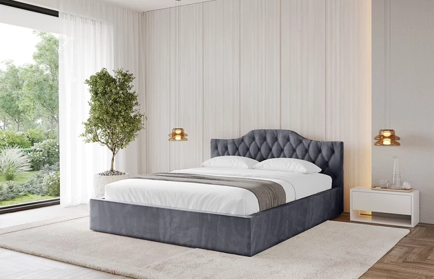 Bezug: Samt, Farbe: Dunkelgrau - Casablanca 2315, Stoffbeschreibung: Polsterstoff Casablanca: „Pet-friendly“, leicht zu reinigen (CleanBOO+), wasserabweisend mit Lotuseffekt, scheuerfest (45.000 Martindale- Zyklen), Gewicht 310g/m2 ±5 %, Zimmer: Schlafzimmer, Länge: 215 cm, Breite: 136 cm, Höhe: 81 cm, Größe: 120x200 cm, Länge der Schlaffläche: 200 cm, Breite der Schlaffläche: 120 cm, Liegehöhe: 48 cm, Matratze: Mit H3 / H4 Taschenfederkern Matratze, Höhe der Matratze: 25 cm, Matratzentyp: Taschenfederkernmatratze, Bettkasten: Ja, Anzahl der Bettkasten: 1, Höhe der Bettkasten: 30 cm, Höhe des Kopfteils: 81 cm, Dicke des Kopfteils: 8 cm, Gepolsterte Rückseite: Nein - 1
