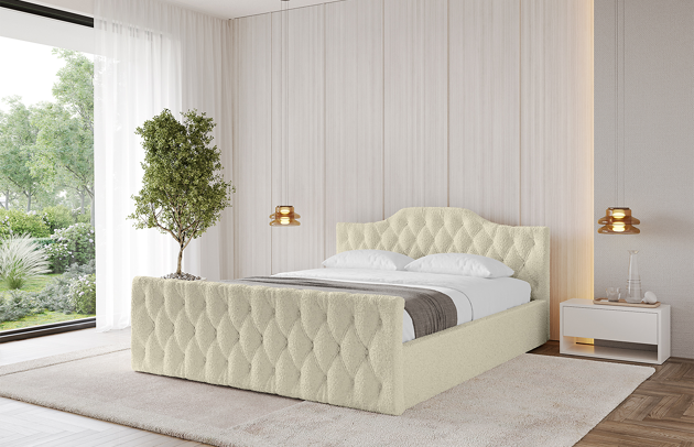 Bezug: Bouclé, Farbe: Beige - Quelle 02, Stoffbeschreibung: Polsterstoff Quelle: hochwertiger Bouclé Stoff, strapazierfähig, atmungsaktiv und pflegeleicht. (85.000 Martindale-Zyklen) 100 % PES, pillingarm (4-5), Gewicht 315 g/m² ±5 %, Zimmer: Schlafzimmer, Länge: 222 cm, Breite: 156 cm, Höhe: 81 cm, Größe: 140x200 cm, Länge der Schlaffläche: 200 cm, Breite der Schlaffläche: 140 cm, Liegehöhe: 48 cm, Matratze: Mit H3 / H4 Taschenfederkern Matratze, Höhe der Matratze: 25 cm, Matratzentyp: Taschenfederkernmatratze, Bettkasten: Ja, Anzahl der Bettkasten: 1, Höhe der Bettkasten: 30 cm, Höhe des Kopfteils: 81 cm, Dicke des Kopfteils: 13 cm, Dicke des Fußteils: 7 cm, Gepolsterte Rückseite: Nein - 1
