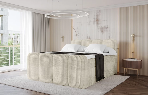 Bezug: Cord, Farbe: Creme - Tilia 03, Stoffbeschreibung: Polsterstoff Tilia: angenehma Polsterstoff mit Kordstruktur (90-100 000 Martindale-Zyklen) und leicht zu reinigender Möbellstoff, pillingarm (4-5), aus 100%PES, 420 g/m2 ±5 %, Zimmer: Schlafzimmer, Länge: 212 cm, Breite: 120 cm, Höhe: 115 cm, Größe: 120x200 cm, Länge der Schlaffläche: 200 cm, Breite der Schlaffläche: 120 cm, Liegehöhe: 73 cm, Härtegrad der Matratze: h3-h4, Höhe der Matratze: 20+18 cm, Matratze: Multipocketfederung und Bonellfederung, Farbe des Toppers: Weiß, Höhe des Toppers: 5 cm, Material des Toppers: Schaumstoff, Bettkasten: Ja, Anzahl der Bettkasten: 2, Höhe der Bettkasten: 30 cm, Höhe des Kopfteils: 115 cm, Material der Füße: Kunststoff, Höhe der Füße: 1,5 cm, Dicke des Kopfteils: 7 cm, Dicke des Fußteils: 5 cm, Gepolsterte Rückseite: Nein - 1