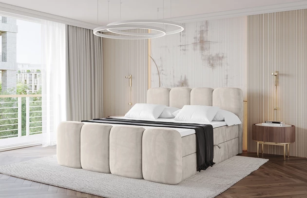 Bezug: Samt, Farbe: Beige - Casablanca 2301, Stoffbeschreibung: Polsterstoff Casablanca: „Pet-friendly“, leicht zu reinigen (CleanBOO+), wasserabweisend mit Lotuseffekt, scheuerfest (45.000 Martindale- Zyklen), Gewicht 310g/m2 ±5 %, Zimmer: Schlafzimmer, Länge: 212 cm, Breite: 160 cm, Höhe: 115 cm, Größe: 160x200 cm, Länge der Schlaffläche: 200 cm, Breite der Schlaffläche: 160 cm, Liegehöhe: 55 cm, Härtegrad der Matratze: H3, Höhe der Matratze: 20 cm, Matratze: Bonellfederung, Farbe des Toppers: Weiß, Höhe des Toppers: 5 cm, Material des Toppers: Schaumstoff, Bettkasten: Ja, Anzahl der Bettkasten: 2, Höhe der Bettkasten: 30 cm, Höhe des Kopfteils: 115 cm, Material der Füße: Plastik, Höhe der Füße: 2 cm, Dicke des Kopfteils: 8 cm, Dicke des Fußteils: 7 cm, Gepolsterte Rückseite: Nein - 1