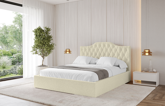 Bezug: Bouclé, Farbe: Beige - Quelle 02, Stoffbeschreibung: Polsterstoff Quelle: hochwertiger Bouclé Stoff, strapazierfähig, atmungsaktiv und pflegeleicht. (80.000 Martindale-Zyklen) 100 % PES, pillingarm(4-5), Gewicht 315 g/m² ±5 %, Zimmer: Schlafzimmer, Länge: 215 cm, Breite: 136 cm, Höhe: 105 cm, Größe: 120x200 cm, Länge der Schlaffläche: 200 cm, Breite der Schlaffläche: 120 cm, Liegehöhe: 48 cm, Matratze: Mit H3 / H4 Taschenfederkern Matratze, Höhe der Matratze: 25 cm, Matratzentyp: Taschenfederkernmatratze, Bettkasten: Ja, Anzahl der Bettkasten: 1, Höhe der Bettkasten: 30 cm, Höhe des Kopfteils: 105 cm, Dicke des Kopfteils: 8 cm, Gepolsterte Rückseite: Nein - 1