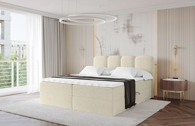 Bezug: Bouclé, Farbe: Beige - Quelle 02, Stoffbeschreibung: polsterstoff-quelle-hochwertiger-boucle-stoff-strapazierfahig-atmungsaktiv-und-pflegeleicht-80-000-martindale-zyklen-100-pes-pillingarm4-5-gewicht-315-g-m2-±5, Zimmer: Schlafzimmer, Länge: 207 cm, Breite: 120 cm, Höhe: 105 cm, Größe: 120x200 cm, Länge der Schlaffläche: 200 cm, Breite der Schlaffläche: 120 cm, Liegehöhe: 55 cm, Härtegrad der Matratze: H3, Höhe der Matratze: 20 cm, Matratze: Bonellfederung, Farbe des Toppers: Weiß, Höhe des Toppers: 5 cm, Material des Toppers: Schaumstoff, Bettkasten: Ja, Anzahl der Bettkasten: 2, Höhe der Bettkasten: 30 cm, Höhe des Kopfteils: 105 cm, Material der Füße: Plastik, Höhe der Füße: 2 cm, Dicke des Kopfteils: 8 cm, Dicke des Fußteils: 7 cm, Gepolsterte Rückseite: Nein - 1