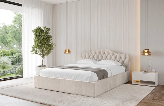 Bezug: Velvet, Farbe: Beige - Casablanca 2301, Stoffbeschreibung: Polsterstoff Casablanca: „Pet-friendly“, leicht zu reinigen (CleanBOO+), wasserabweisend mit Lotuseffekt, scheuerfest (45.000 Martindale- Zyklen), Gewicht 310g/m2 ±5 %, Zimmer: Schlafzimmer, Länge: 215 cm, Breite: 136 cm, Höhe: 81 cm, Größe: 120x200 cm, Länge der Schlaffläche: 200 cm, Breite der Schlaffläche: 120-cm, Liegehöhe: 48 cm, Matratze: Mit H3 / H4 Taschenfederkern Matratze, Höhe der Matratze: 25 cm, Matratzentyp: Taschenfederkernmatratze, Bettkasten: Ja, Anzahl der Bettkasten: 1, Höhe der Bettkasten: 30 cm, Höhe des Kopfteils: 81 cm, Dicke des Kopfteils: 8 cm, Gepolsterte Rückseite: Nein - 1