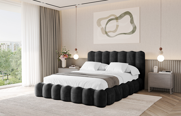 Bezug: Samt, Farbe: Schwarz - Casablanca 2316, Stoffbeschreibung: Polsterstoff Casablanca: „Pet-friendly“, leicht zu reinigen (CleanBOO+), wasserabweisend mit Lotuseffekt, scheuerfest (45.000 Martindale- Zyklen), Gewicht 310g/m2 ±5 %, Zimmer: Schlafzimmer, Länge: 224 cm, Breite: 148 cm, Höhe: 110 cm, Größe: 120x200 cm, Länge der Schlaffläche: 200 cm, Breite der Schlaffläche: 120 cm, Liegehöhe: 48 cm, Matratze: Mit H3 / H4 Taschenfederkern Matratze, Höhe der Matratze: 25 cm, Matratzentyp: Taschenfederkernmatratze, Bettkasten: Ja, Anzahl der Bettkasten: 1, Höhe der Bettkasten: 33 cm, Höhe des Kopfteils: 110 cm, Dicke des Kopfteils: 8 cm, Gepolsterte Rückseite: Nein - 1