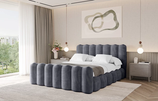 Bezug: Samt, Farbe: Dunkelgrau - Casablanca 2315, Stoffbeschreibung: Polsterstoff Casablanca: „Pet-friendly“, leicht zu reinigen (CleanBOO+), wasserabweisend mit Lotuseffekt, scheuerfest (45.000 Martindale- Zyklen), Gewicht 310g/m2 ±5 %, Zimmer: Schlafzimmer, Länge: 224 cm, Breite: 188 cm, Höhe: 110 cm, Größe: 160x200 cm, Länge der Schlaffläche: 200 cm, Breite der Schlaffläche: 160 cm, Liegehöhe: 48 cm, Matratze: Mit H3 / H4 Taschenfederkern Matratze, Höhe der Matratze: 25 cm, Matratzentyp: Taschenfederkernmatratze, Bettkasten: Ja, Anzahl der Bettkasten: 1, Höhe der Bettkasten: 33 cm, Höhe des Kopfteils: 110 cm, Dicke des Kopfteils: 8 cm, Dicke des Fußteils: 7 cm, Gepolsterte Rückseite: Nein - 1