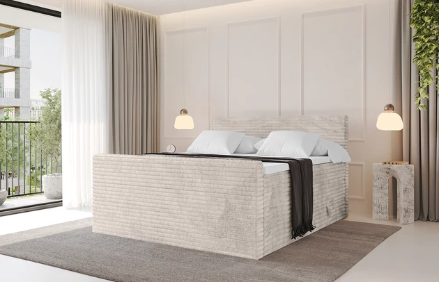 Bezug: Cord, Farbe: Creme - Tilia 01, Stoffbeschreibung: Polsterstoff Cord: angenehma Polsterstoff mit Kordstruktur (90-100 000 Martindale-Zyklen) und leicht zu reinigender Möbellstoff, pillingarm (4-5), aus 100%PES, 420 g/m2 ±5 %, Zimmer: Schlafzimmer, Länge: 215 cm, Breite: 120 cm, Höhe: 115 cm, Größe: 120x200 cm, Länge der Schlaffläche: 200 cm, Breite der Schlaffläche: 120-cm, Liegehöhe: 73 cm, Härtegrad der Matratze: H3 und H4, Höhe der Matratze: 20 cm, Matratze: Multipocketfederung/Bonellfederung, Farbe des Toppers: Weiß, Höhe des Toppers: 5 cm, Material des Toppers: Schaumstoff, Bettkasten: Ja, Anzahl der Bettkasten: 2, Höhe der Bettkasten: 30 cm, Höhe des Kopfteils: 115 cm, Dicke des Kopfteils: 8 cm, Gepolsterte Rückseite: Nein - 1