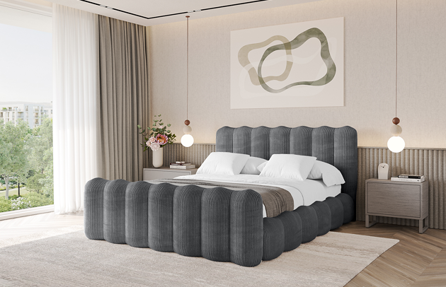 Bezug: Cord, Farbe: Dunkelgrau - Poso 115, Stoffbeschreibung: POSO ist ein angenehm anzufühlender Velours mit Kordstruktur (35000 MartindaleZyklen) und leicht zu reinigender Möbellstoff, lichtecht (5) und pillingarm (5), Gewicht 380 g/m2 ±5%, Zimmer: Schlafzimmer, Länge: 224 cm, Breite: 148 cm, Höhe: 110 cm, Größe: 120x200 cm, Länge der Schlaffläche: 200 cm, Breite der Schlaffläche: 120 cm, Liegehöhe: 48 cm, Matratze: Mit H3 / H4 Taschenfederkern Matratze, Höhe der Matratze: 25 cm, Matratzentyp: Taschenfederkernmatratze, Bettkasten: Ja, Anzahl der Bettkasten: 1, Höhe der Bettkasten: 33 cm, Höhe des Kopfteils: 110 cm, Dicke des Kopfteils: 8 cm, Dicke des Fußteils: 7 cm, Gepolsterte Rückseite: Nein - 1