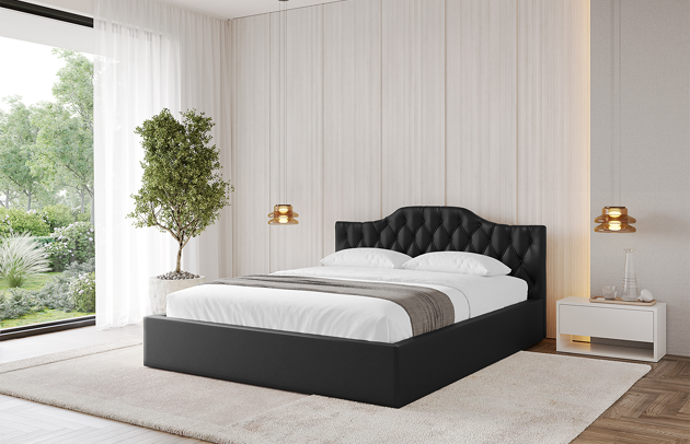 Bezug: Kunstleder, Farbe: Schwarz - Soft 11, Stoffbeschreibung: Polsterstoff Soft: Leicht zu reinigendes Lederimitat, scheuerfest (100.000 Martindale-Zyklen), lichtecht (6), reibecht (4-5), 100 % PU (Oberseite) + 75 % PES mit 25 % CO (Unterseite), Zimmer: Schlafzimmer, Länge: 215 cm, Breite: 136 cm, Höhe: 81 cm, Größe: 120x200 cm, Länge der Schlaffläche: 200 cm, Breite der Schlaffläche: 120 cm, Liegehöhe: 48 cm, Matratze: Mit H3 / H4 Taschenfederkern Matratze, Höhe der Matratze: 25 cm, Matratzentyp: Taschenfederkernmatratze, Bettkasten: Ja, Anzahl der Bettkasten: 1, Höhe der Bettkasten: 30 cm, Höhe des Kopfteils: 81 cm, Dicke des Kopfteils: 13 cm, Gepolsterte Rückseite: Nein - 1