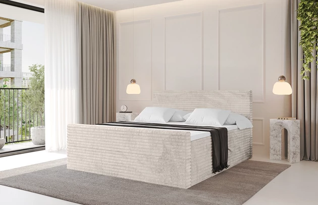 Bezug: Cord, Farbe: Creme - Tilia 01, Stoffbeschreibung: Polsterstoff Cord: angenehma Polsterstoff mit Kordstruktur (90-100 000 Martindale-Zyklen) und leicht zu reinigender Möbellstoff, pillingarm (4-5), aus 100%PES, 420 g/m2 ±5 %, Zimmer: Schlafzimmer, Länge: 212 cm, Breite: 120 cm, Höhe: 105 cm, Größe: 120x200 cm, Länge der Schlaffläche: 200 cm, Breite der Schlaffläche: 120-cm, Liegehöhe: 55 cm, Härtegrad der Matratze: H3, Höhe der Matratze: 20 cm, Matratze: Bonellfederung, Farbe des Toppers: Weiß, Höhe des Toppers: 5 cm, Material des Toppers: Schaumstoff, Bettkasten: Ja, Anzahl der Bettkasten: 2, Höhe der Bettkasten: 30 cm, Höhe des Kopfteils: 105 cm, Dicke des Kopfteils: 8 cm, Gepolsterte Rückseite: Nein - 1