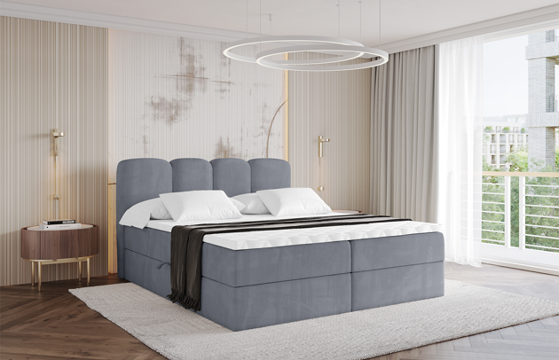 Bezug: Samt, Farbe: Grau - Casablanca 2314, Stoffbeschreibung: Polsterstoff Casablanca: „Pet-friendly“, leicht zu reinigen (CleanBOO+), wasserabweisend mit Lotuseffekt, scheuerfest (45.000 Martindale-Zyklen), Gewicht 310 g/m² ±5 %, Zimmer: Schlafzimmer, Länge: 210 cm, Breite: 166 cm, Höhe: 110 cm, Größe: 160x200 cm, Länge der Schlaffläche: 200 cm, Breite der Schlaffläche: 160 cm, Liegehöhe: 55 cm, Härtegrad der Matratze: H3, Höhe der Matratze: 20 cm, Matratze: Bonellfederung, Farbe des Toppers: Weiß, Höhe des Toppers: 5 cm, Material des Toppers: Schaumstoff, Bettkasten: Ja, Anzahl der Bettkasten: 2, Höhe der Bettkasten: 30 cm, Höhe des Kopfteils: 110 cm, Material der Füße: Kunststoff, Höhe der Füße: 1,5 cm, Dicke des Kopfteils: 7 cm, Dicke des Fußteils: 7 cm, Gepolsterte Rückseite: Nein - 1