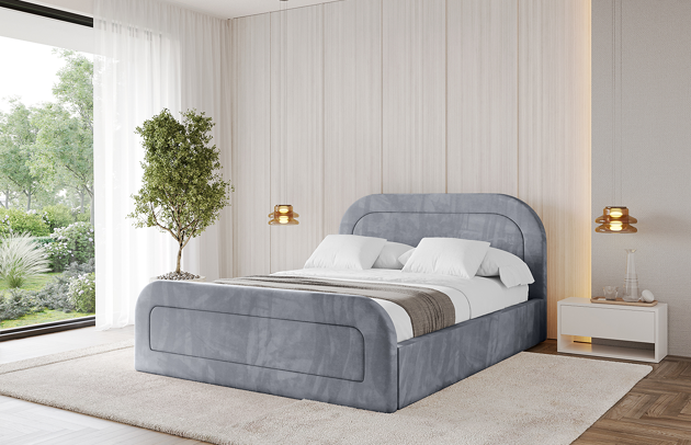 Bezug: Samt, Farbe: Grau - Casablanca 2314, Stoffbeschreibung: Polsterstoff Casablanca: „Pet-friendly“, leicht zu reinigen (CleanBOO+), wasserabweisend mit Lotuseffekt, scheuerfest (45.000 Martindale- Zyklen), Gewicht 310g/m2 ±5 %, Zimmer: Schlafzimmer, Länge: 220 cm, Breite: 136 cm, Höhe: 110 cm, Größe: 120x200 cm, Länge der Schlaffläche: 200 cm, Breite der Schlaffläche: 120 cm, Liegehöhe: 48 cm, Matratze: Mit H3 / H4 Taschenfederkern Matratze, Höhe der Matratze: 25 cm, Matratzentyp: Taschenfederkernmatratze, Bettkasten: Ja, Anzahl der Bettkasten: 1, Höhe der Bettkasten: 30 cm, Höhe des Kopfteils: 110 cm, Dicke des Kopfteils: 8 cm, Dicke des Fußteils: 7 cm, Gepolsterte Rückseite: Nein - 1
