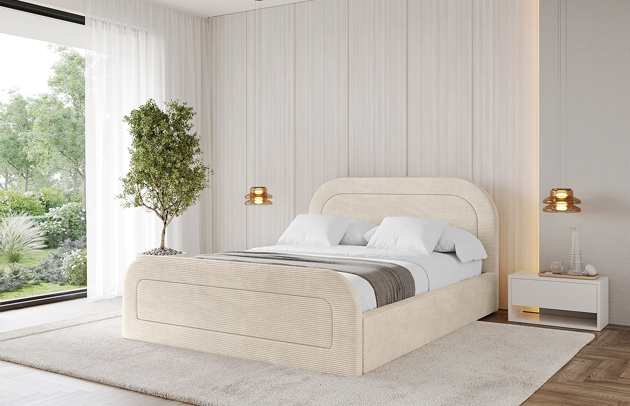 Bezug: Cord, Farbe: Beige - Poso 105, Stoffbeschreibung: POSO ist ein angenehm anzufühlender Velours mit Kordstruktur (35000 MartindaleZyklen) und leicht zu reinigender Möbellstoff, lichtecht (5) und pillingarm (5), Gewicht 380 g/m2 ±5%, Zimmer: Schlafzimmer, Länge: 220 cm, Breite: 136 cm, Höhe: 110 cm, Größe: 120x200 cm, Länge der Schlaffläche: 200 cm, Breite der Schlaffläche: 120 cm, Liegehöhe: 48 cm, Matratze: Mit H3 / H4 Taschenfederkern Matratze, Höhe der Matratze: 25 cm, Matratzentyp: Taschenfederkernmatratze, Bettkasten: Ja, Anzahl der Bettkasten: 1, Höhe der Bettkasten: 30 cm, Höhe des Kopfteils: 110 cm, Dicke des Kopfteils: 8 cm, Dicke des Fußteils: 7 cm, Gepolsterte Rückseite: Nein - 1