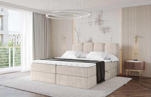 Bezug: Samt, Farbe: Beige - Casablanca 2301, Stoffbeschreibung: Polsterstoff Casablanca: „Pet-friendly“, leicht zu reinigen (CleanBOO+), wasserabweisend mit Lotuseffekt, scheuerfest (45.000 Martindale- Zyklen), Gewicht 310g/m2 ±5 %, Zimmer: Schlafzimmer, Länge: 207 cm, Breite: 120 cm, Höhe: 105 cm, Größe: 120x200 cm, Länge der Schlaffläche: 200 cm, Breite der Schlaffläche: 120 cm, Liegehöhe: 55 cm, Härtegrad der Matratze: H3, Höhe der Matratze: 20 cm, Matratze: Bonellfederung, Farbe des Toppers: Weiß, Höhe des Toppers: 5 cm, Material des Toppers: Schaumstoff, Bettkasten: Ja, Anzahl der Bettkasten: 2, Höhe der Bettkasten: 30 cm, Höhe des Kopfteils: 105 cm, Material der Füße: Plastik, Höhe der Füße: 2 cm, Dicke des Kopfteils: 8 cm, Dicke des Fußteils: 7 cm, Gepolsterte Rückseite: Nein - 1