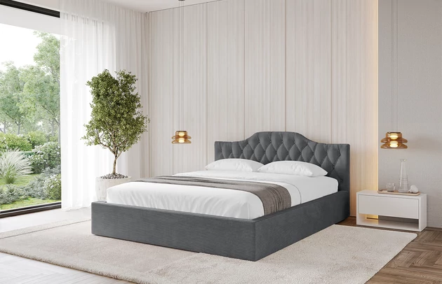 Bezug: Cord, Farbe: Dunkelgrau - Poso 115, Stoffbeschreibung: POSO ist ein angenehm anzufühlender Velours mit Kordstruktur (35000 MartindaleZyklen) und leicht zu reinigender Möbellstoff, lichtecht (5) und pillingarm (5), Gewicht 380 g/m2 ±5%, Zimmer: Schlafzimmer, Länge: 215 cm, Breite: 136 cm, Höhe: 81 cm, Größe: 120x200 cm, Länge der Schlaffläche: 200 cm, Breite der Schlaffläche: 120 cm, Liegehöhe: 48 cm, Matratze: Mit H3 / H4 Taschenfederkern Matratze, Höhe der Matratze: 25 cm, Matratzentyp: Taschenfederkernmatratze, Bettkasten: Ja, Anzahl der Bettkasten: 1, Höhe der Bettkasten: 30 cm, Höhe des Kopfteils: 81 cm, Dicke des Kopfteils: 8 cm, Gepolsterte Rückseite: Nein - 1